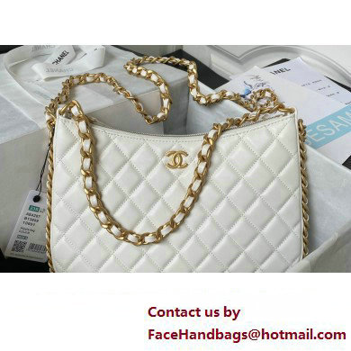 Chanel Shiny Crumpled Lambskin & Gold-Tone Metal Large Hobo Bag AS4287 White 2023